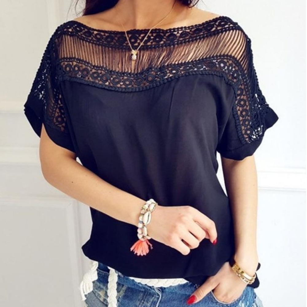 Casual Short Sleeve Hollow Blouse - Picture 1 of 4